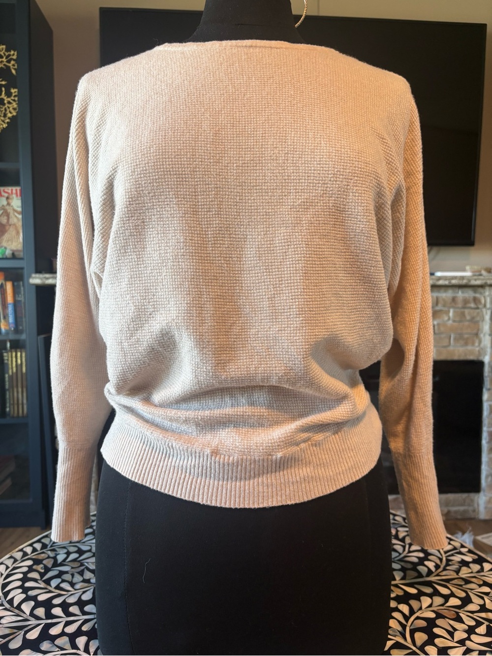 Tahari Light Beige Crew Neck Knit Sweater